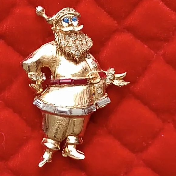 Pell Jewelry Vintage Santa Claus Pin Brooch Gold Tone